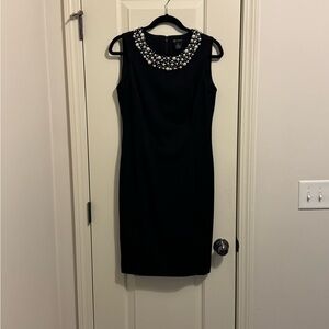 New Directions Elegant Black Mini Dress with Beaded Neckline